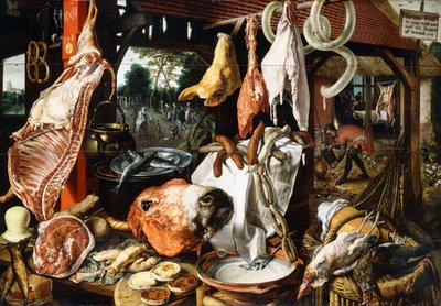 エジプトへの飛行中の聖家族と一緒に肉屋の屋台、1551 作： Pieter Aertsen