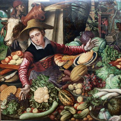 ドイツ語：Marktfrau am Gemüsestand 野菜を売る市場の女性 作： ピーター・アルトセン