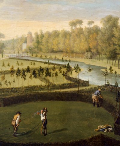 西から見たチズウィック ハウスの庭園 (369420 の詳細) (パネルに油彩) 作： Pieter Andreas Rysbrack