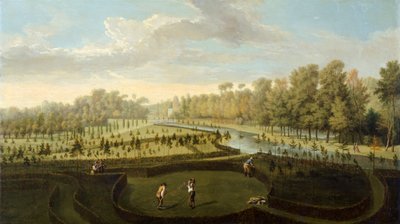 西から見たチズウィックハウスの庭園（パネルに油彩） 作： Pieter Andreas Rysbrack