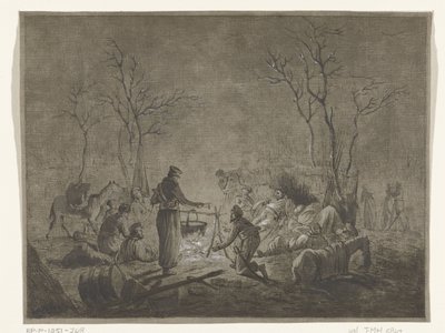 1813 年にアムステルダムでフランスの占領中に火災によるコサックのビバーク 作： Pieter Bartholomeusz. Barbiers