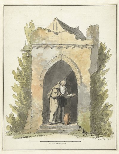 石の礼拝堂の前の隠者 作： Pieter Bartholomeusz. Barbiers