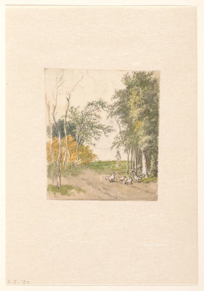 道路沿いの鶏のいる風景 作： Pieter Bartholomeusz. Barbiers
