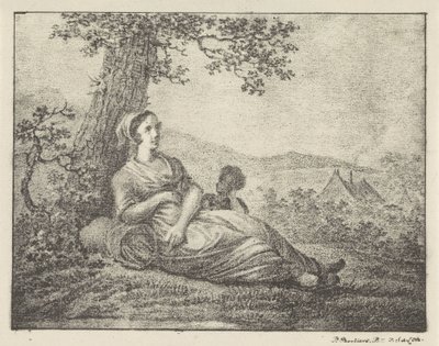 木で休んでいる女性 作： Pieter Bartholomeusz. Barbiers