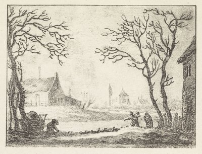 家と人物のある冬の風景 作： Pieter Bartholomeusz. Barbiers