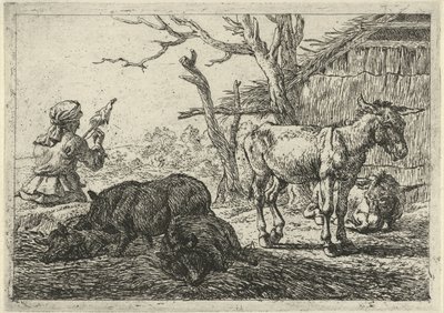 紡ぐ女とイノシシとロバ いろいろな動物（シリーズタイトル） 作： Pieter Bodding van Laer