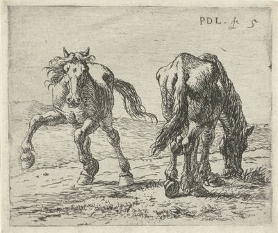 草原の 2 頭の馬 馬（シリーズタイトル） 作： Pieter Bodding van Laer