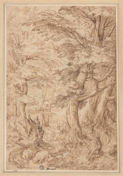 野生動物のいる森の風景 作： Pieter Bruegel the Elder
