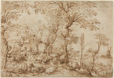 農家の近くの農民と牛 作： Pieter Bruegel the Elder