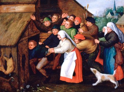 酔っぱらいは豚舎に押し込まれた、1564-1638 作： Pieter Brueghel the Younger