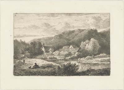 教会と家屋のある丘陵の風景 水景（シリーズタイトル） 作： Pieter Casper Christ