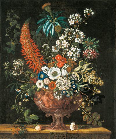 12月、花の12か月、静物の花のカレンダー、1730年から 作： Pieter Casteels