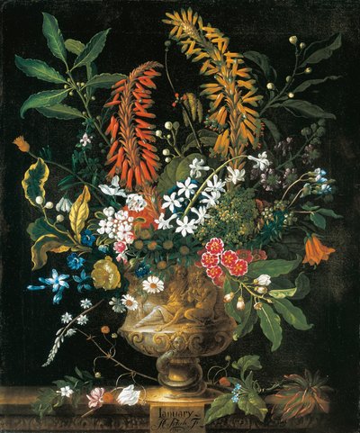 1月、花の12か月から、静物の花のカレンダー 作： Pieter Casteels
