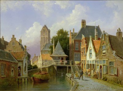 オランダの運河シーン、1898 作： Pieter Christiaan Cornelis Dommelshuizen