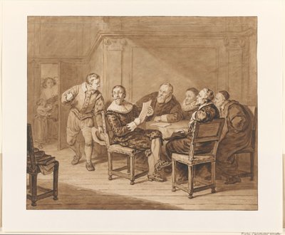 ヒューゴ・デ・グルートは、妻が到着したというメッセージを受け取ります 作： Pieter Christoffel Wonder (signed by artist)