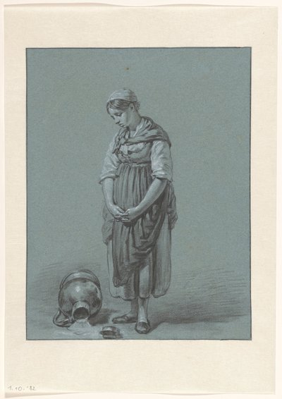 ひっくり返ったミルクジャグのそばに立つ女の子 作： Pieter Christoffel Wonder