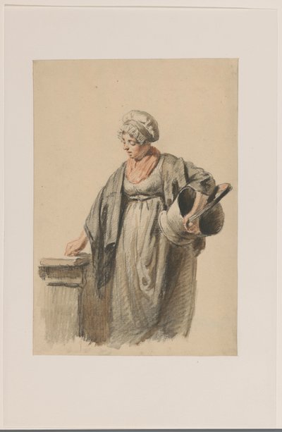 腕の下にバケツを持って立っている女性 作： Pieter Christoffel Wonder