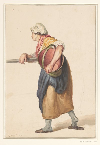 腕の下にバケツを持って立っている女性 作： Pieter Christoffel Wonder