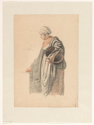 腕の下にバケツを持って立っている女性 作： Pieter Christoffel Wonder