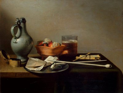 粘土パイプのある静物、1636年。 作： Pieter Claesz