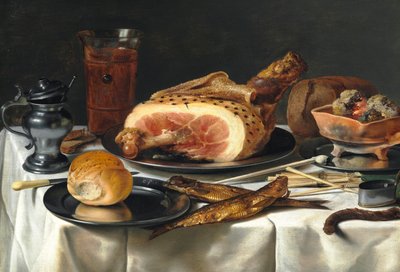 ハムのある静物、1625年。 作： Pieter Claesz