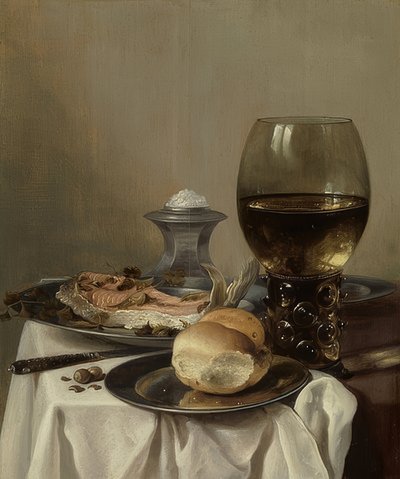 塩のある静物。 1640-45年頃 作： Pieter Claesz
