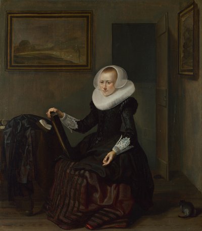 鏡を持った女、1625年 作： Pieter Codde