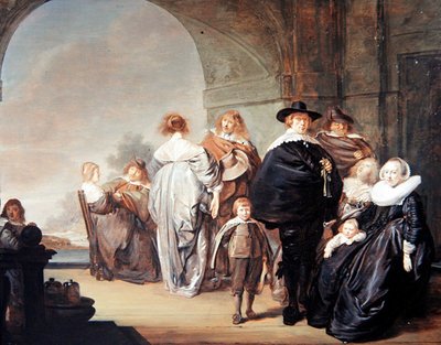 テラスの上の優雅な会社」（油彩・パネル） 作： Pieter Codde