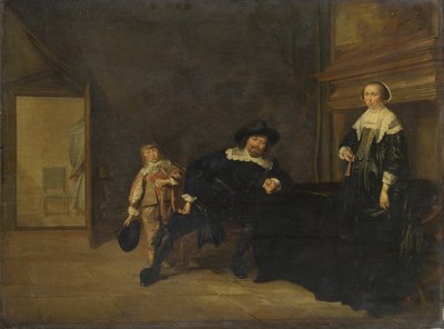 部屋での男性、女性、少年の肖像画、1640 作： Pieter Codde