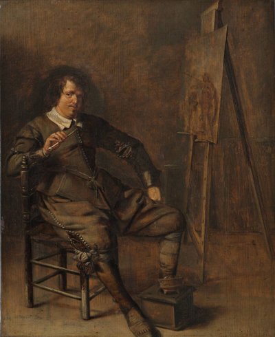 イーゼルの前の画家の肖像、c.1630 作： Pieter Codde