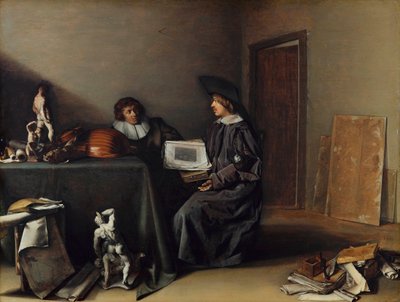 "芸術家と美術愛好家の会話" ピーテル・コッド（1599-1678）の絵画、-木に油彩、41,7x55,1 - Fondation Custodia 作： Pieter Codde
