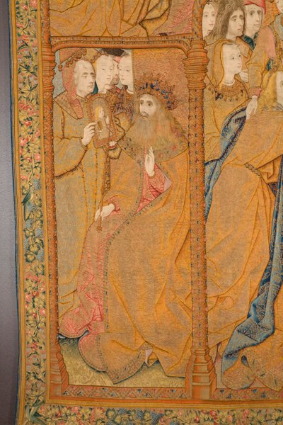 フランダースのタペストリー。 告知。 詳細、c.1502-04（金、銀、絹、羊毛） 作： Pieter Coecke van Aelst