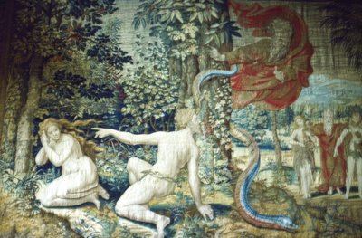 フィレンツェ。 堕落後のアダムとイブ、ブリュッセルのタペストリー、1548年、20世紀 作： Pieter Coecke van Aelst