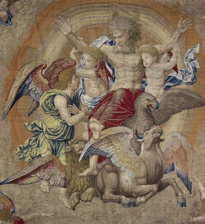 三位一体として知られている第四使徒（テトラモルフォ）のシンボルを持つ父なる神 作： Pieter Coecke van Aelst