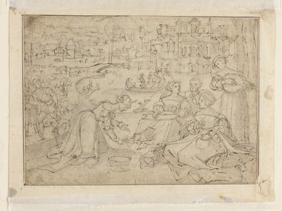 Recto- 4月（城の近くの公園の人物）; Verso-人間の3つの時代からの若者 作： Pieter Coecke van Aelst
