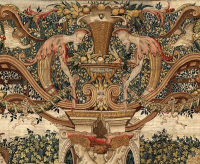 VertumnusとPomona：剪定ばさみに変身したVertumnus、1550年頃（金、羊毛、絹） 作： Pieter Coecke van Aelst