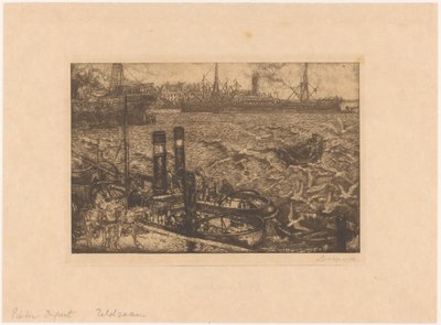 ロッテルダムのタグボートのある港 作： Pieter Dupont