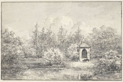 木々の間に家があるライドゥイン公園の眺め 作： Pieter Ernst Hendrik Praetorius