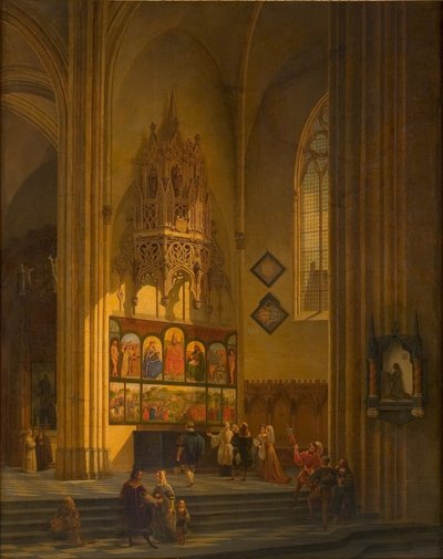 ゲントの祭壇画の前のアルブレヒト・デューラー、c. 1840年。 作： Pieter Frans De Noter