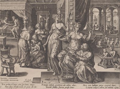 1570年の人間の生活のコースからの子供の誕生。 作： Pieter Furnius