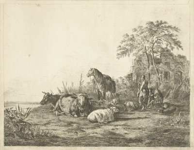 牛の群れを持つ羊飼いと羊飼い 作： Pieter Gaal