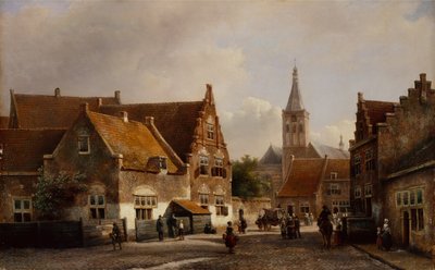 オランダの町の通り（パネルに油彩） 作： Pieter Gerard Vertin