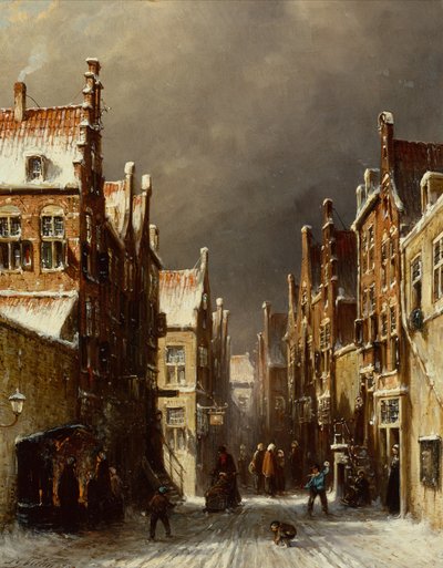 雪玉を投げる子供たちと冬のストリート シーン 作： Pieter Gerard Vertin