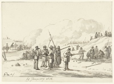 1814 年 1 月 19 日、北ホラントの砂丘での民間人の野営地 作： Pieter Gerardus van Os (signed by artist)