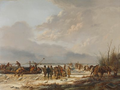 1814 年 1 月、ナールデンのカーネメルクスルートで氷を砕く 作： Pieter Gerardus van Os