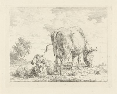 2 頭の羊と一緒に牛します。 作： Pieter Gerardus van Os