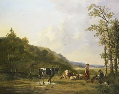牧夫と牛のいる風景 作： Pieter Gerardus van Os