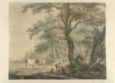 牛と 2 人の羊飼いのいる風景 作： Pieter Gerardus van Os
