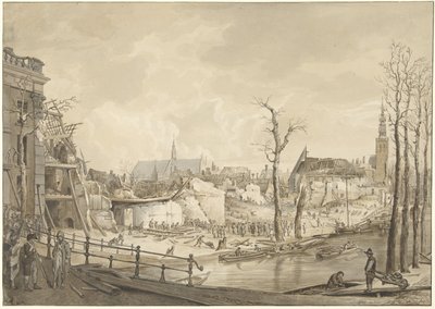 1807 年 1 月 12 日、ライデンでの火薬災害後のステーンスシューア北側の廃墟 作： Pieter Gerardus van Os