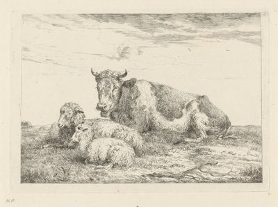 羊と子羊と寝ている牛 作： Pieter Gerardus van Os